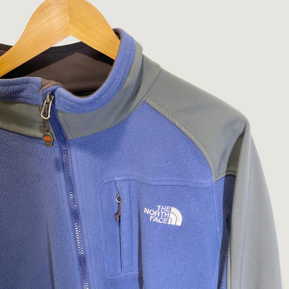 The North Face Fleece Jacket Mens L Blue Good Y2K Hybrid Softshell Mock Neck